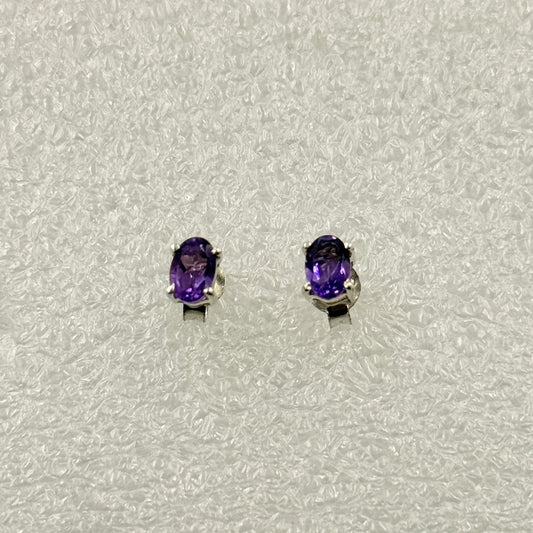 Sterling Silver Oval Amethyst Post Earrings Size 1