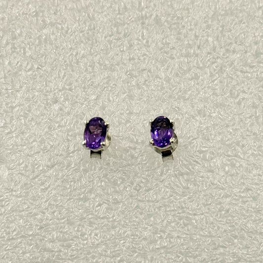 Sterling Silver Oval Amethyst Post Earrings Size 1