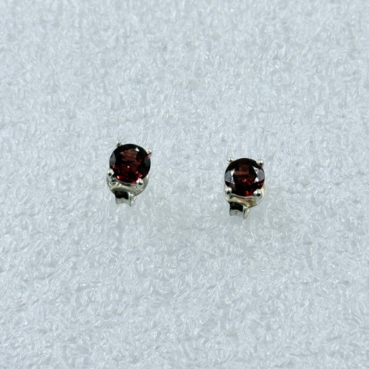 Sterling Silver Round Garnet Post Earrings Size 3