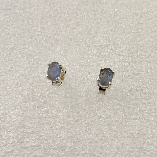 Sterling Silver Oval Labradorite Post Earrings Size 2