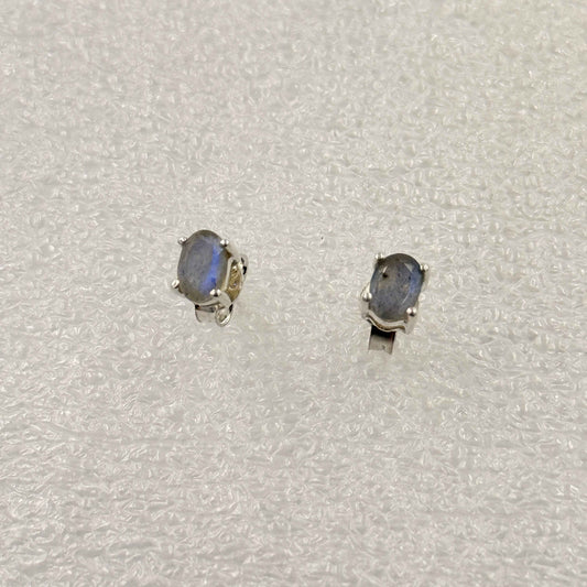 Sterling Silver Oval Labradorite Post Earrings Size 2