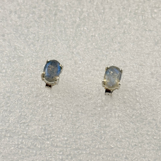 Sterling Silver Oval Labradorite Post Earrings Size 3