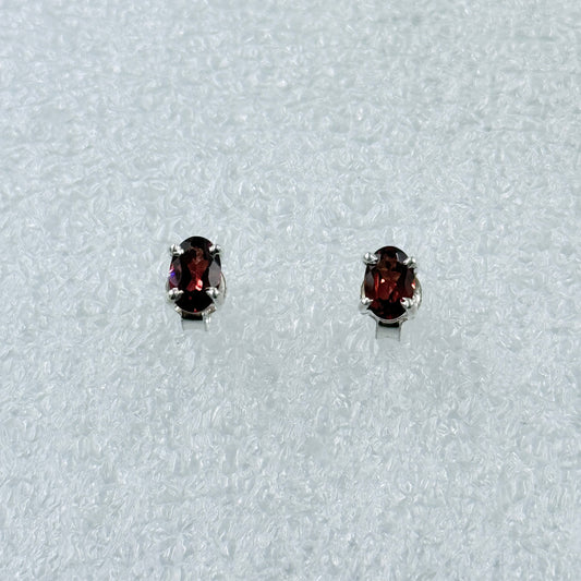 Sterling Silver Oval Garnet Post Earrings Size 4