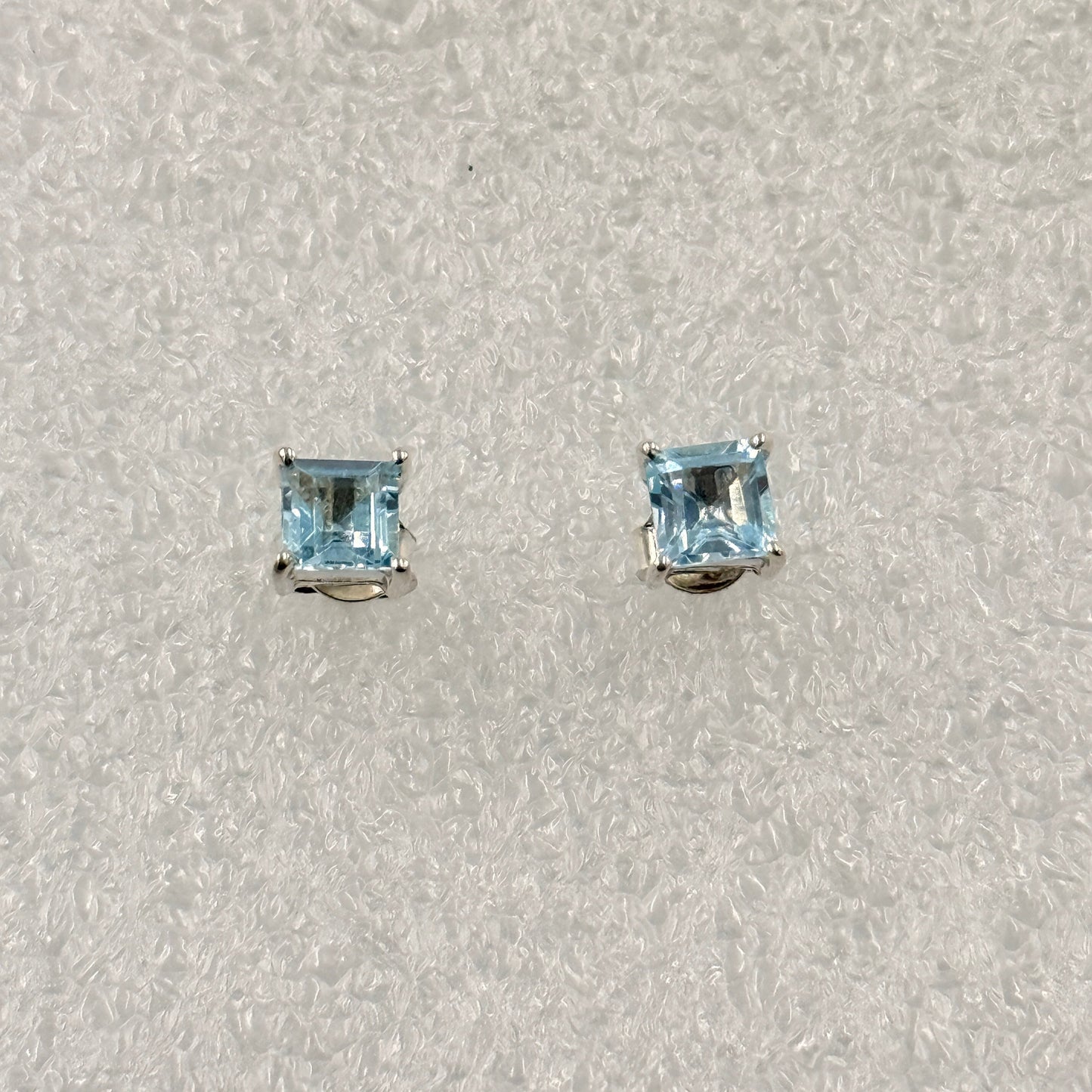 Sterling Silver Square Aquamarine Post Earrings Size 1