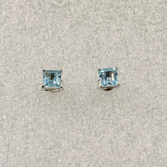 Sterling Silver Square Aquamarine Post Earrings Size 1