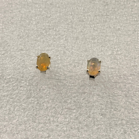 Sterling Silver Oval Ethiopian Opal Post Earrings Size 3