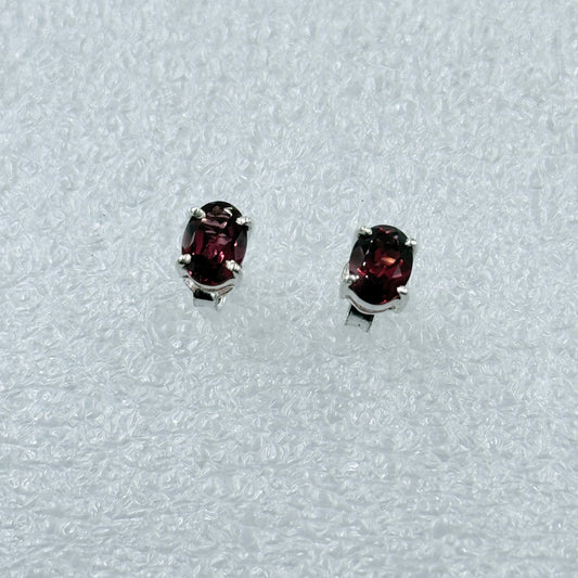 Sterling Silver Oval Garnet Post Earrings Size 3