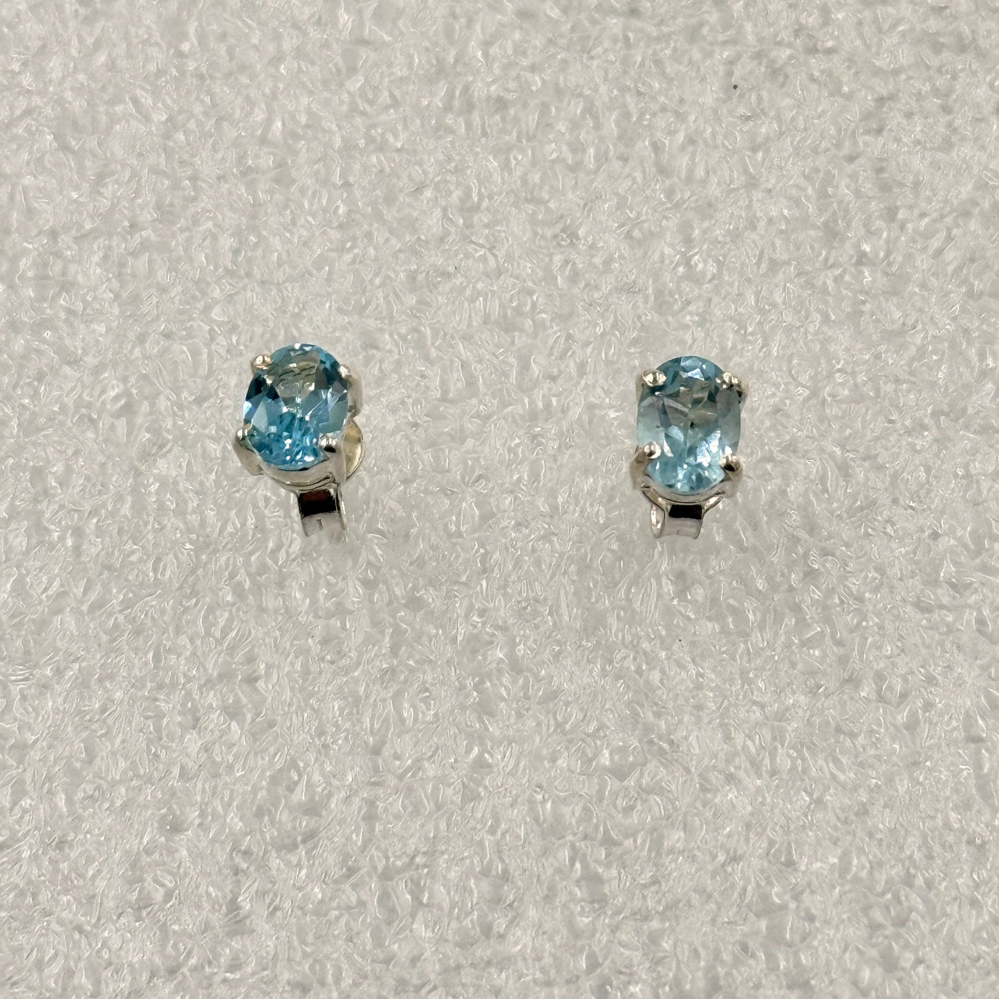 Sterling Silver Oval Aquamarine Post Earrings Size 2