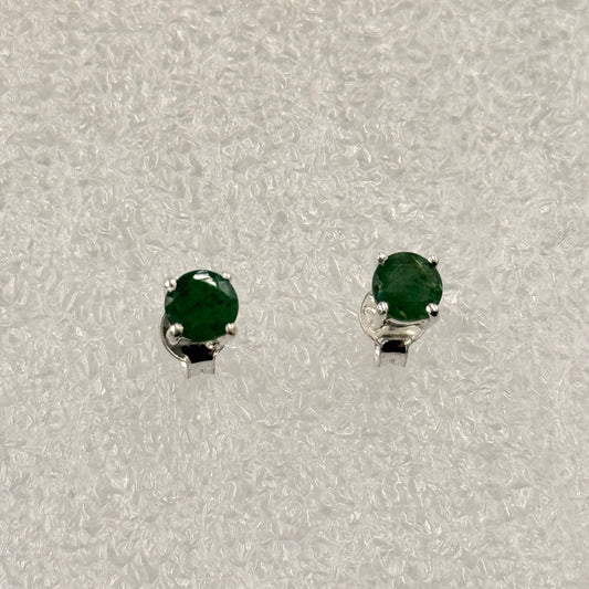 Sterling Silver Round Emerald Post Earrings Size 2
