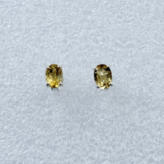 Sterling Silver Oval Citrine Post Earrings Size 2