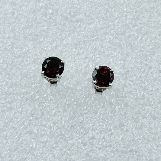 Sterling Silver Round Garnet Post Earrings Size 2