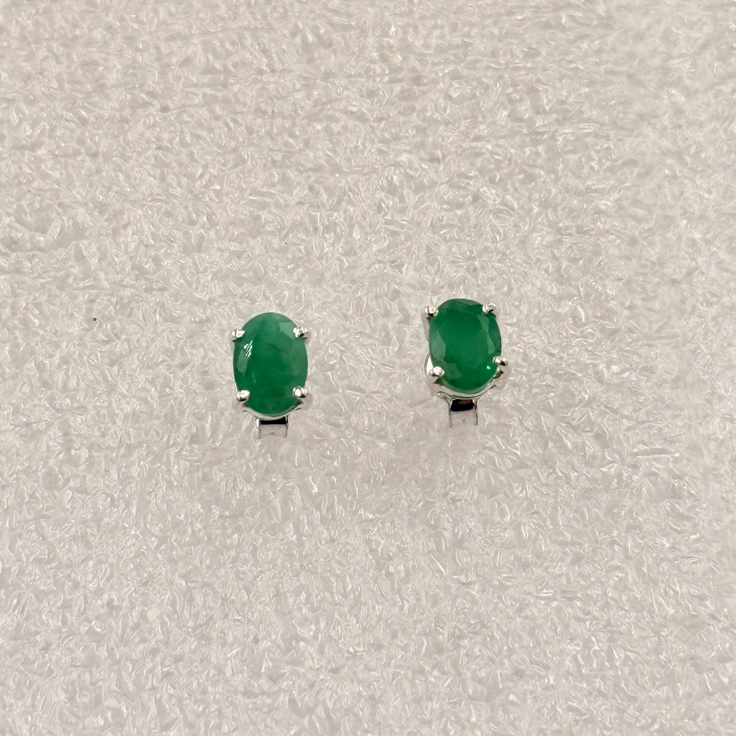 Sterling Silver Emerald Oval Post Earrings