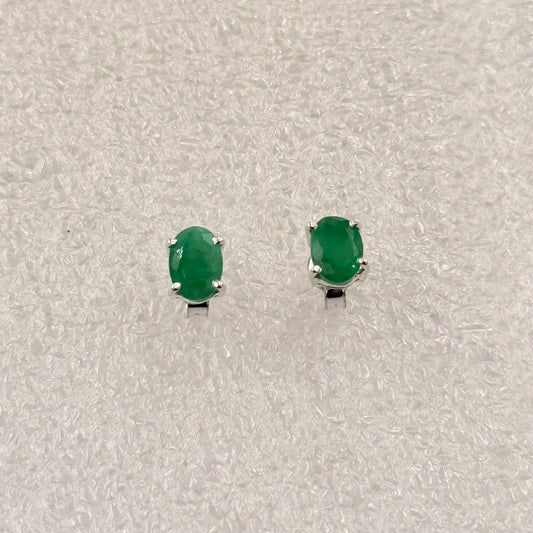 Sterling Silver Emerald Oval Post Earrings