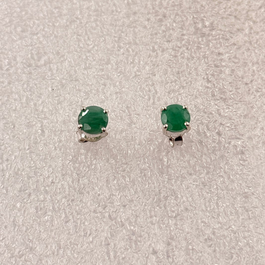 Sterling Silver Round Emerald Post Earrings Size 1