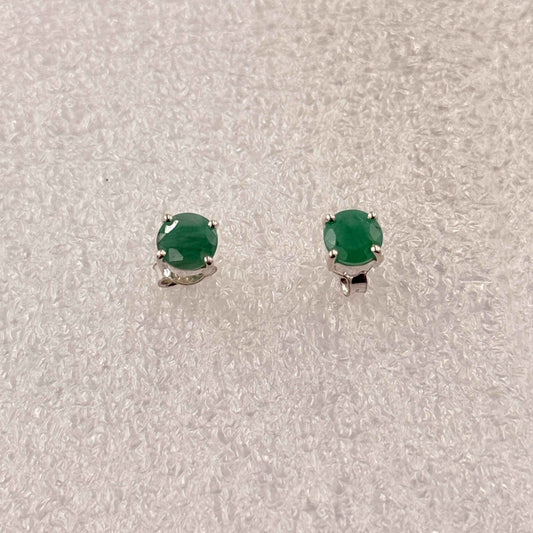 Sterling Silver Round Emerald Post Earrings Size 1