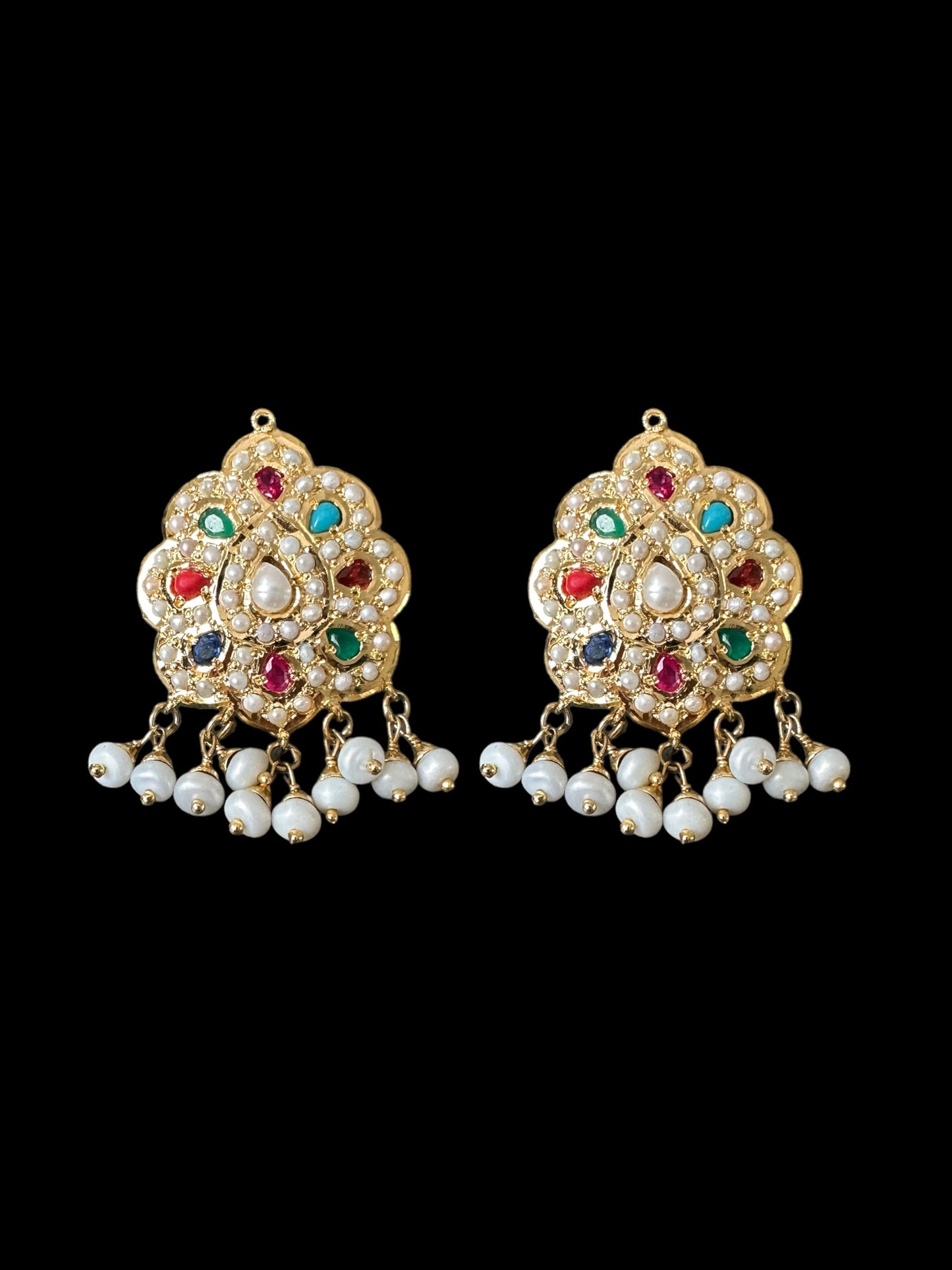 Navratan pendant set in gold plated silver ( READY TO SHIP )
