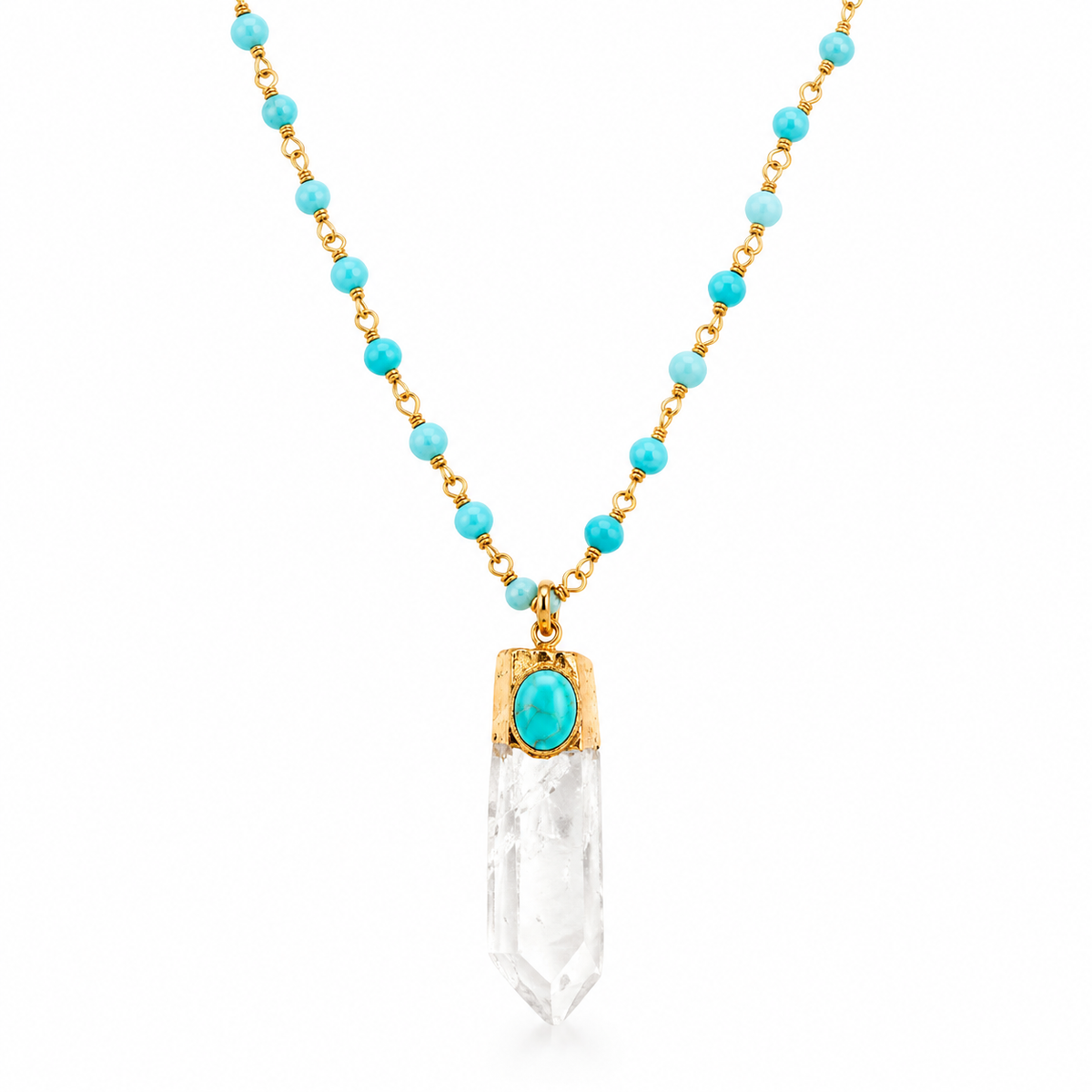 Crystal Quartz & Turquoise Long Necklace