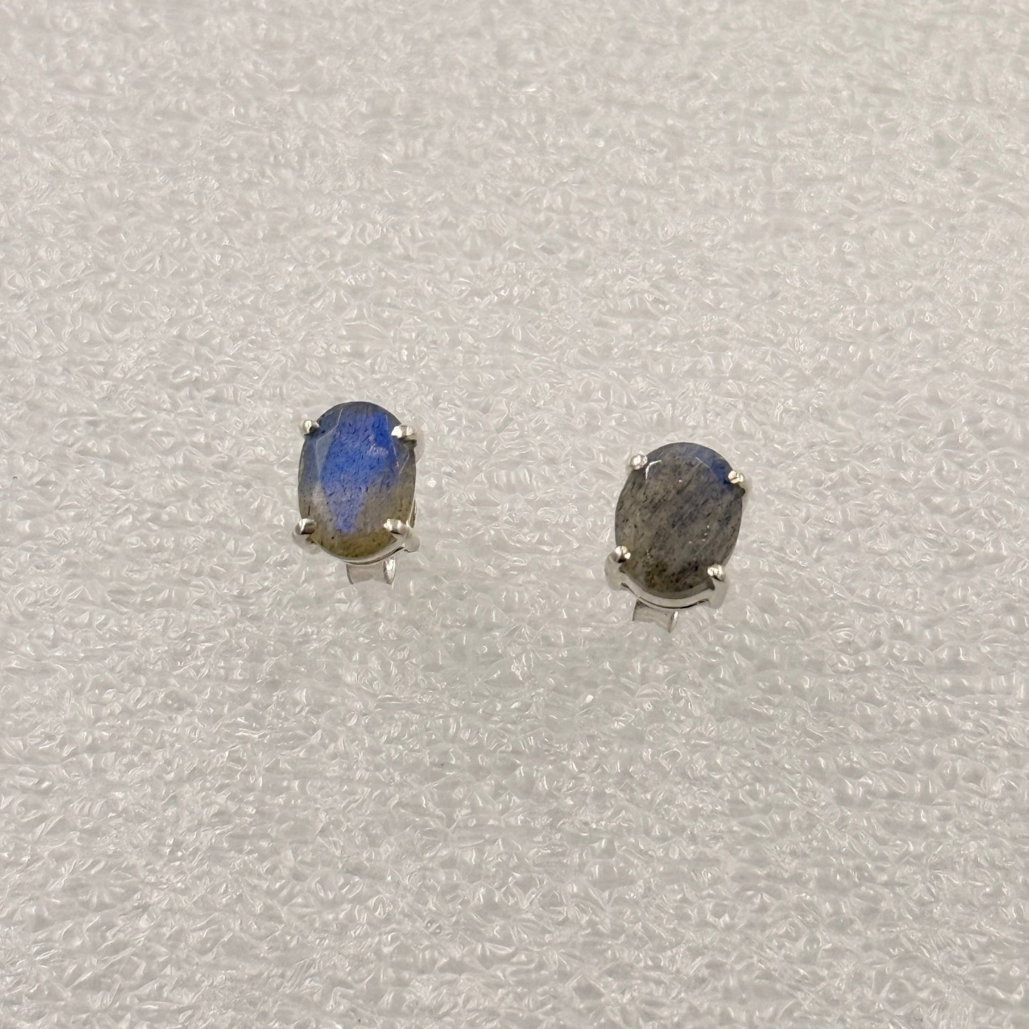 Sterling Silver Oval Labradorite Post Earrings Size 4