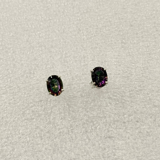 Sterling Silver Oval Mystic Topaz  Post Earrings
