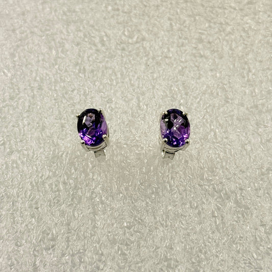 Sterling Silver Oval Amethyst Post Earrings Size 2