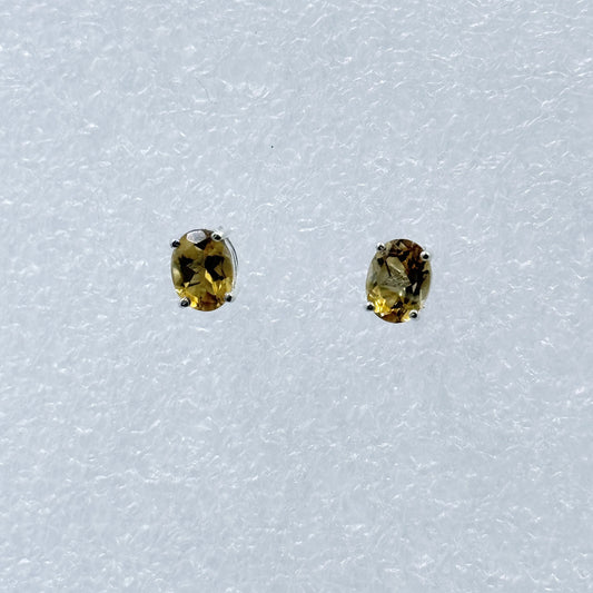 Sterling Silver Oval Citrine Post Earrings Size 1