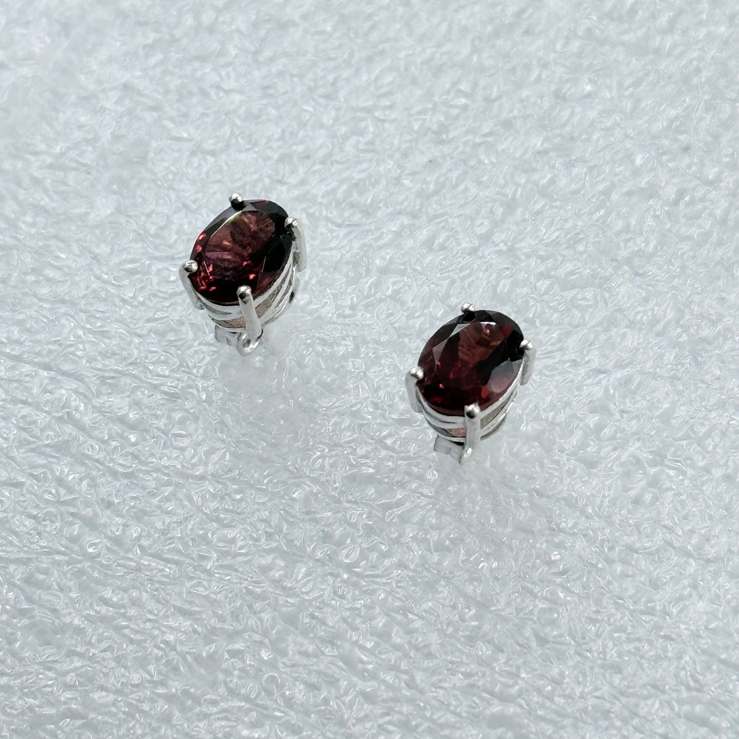 Sterling Silver Oval Garnet Post Earrings Size 1