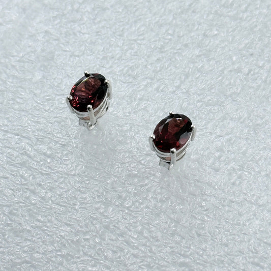Sterling Silver Oval Garnet Post Earrings Size 1