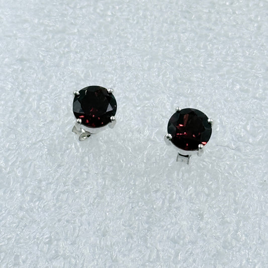 Sterling Silver Round Garnet Post Earrings Size 1