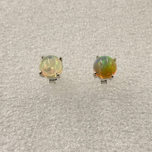 Sterling Silver Round Ethiopian Opal Post Earrings