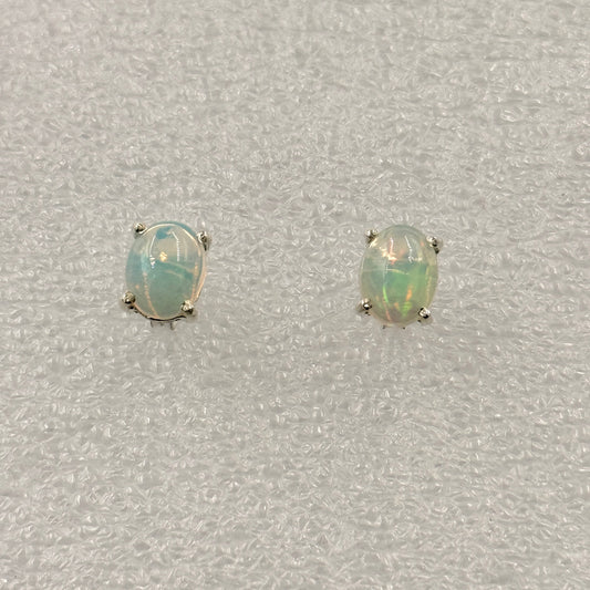 Sterling Silver Oval Ethiopian Opal Post Earrings Size 1