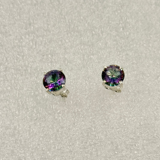Sterling Silver Round Mystic Topaz Post Earrings