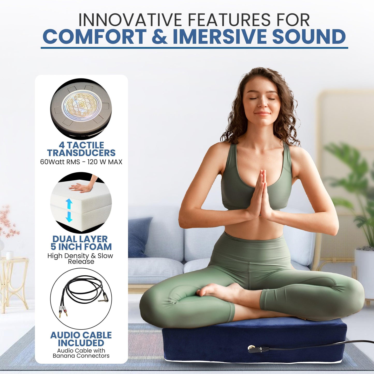 Vibroacoustic Therapy Zafu Meditation Cushion bundle with custom amplifier