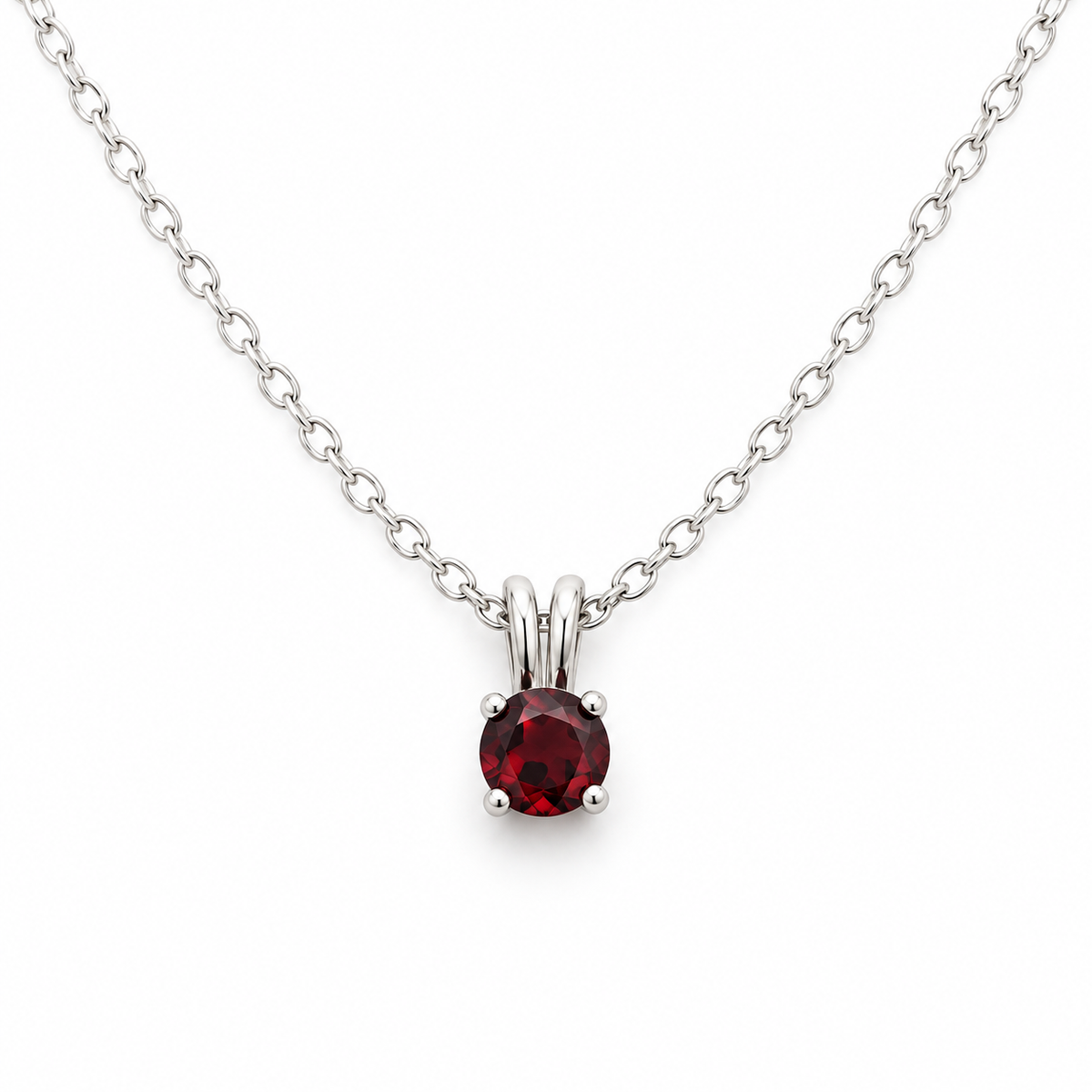 Garnet Solitaire Necklace – Sterling Silver