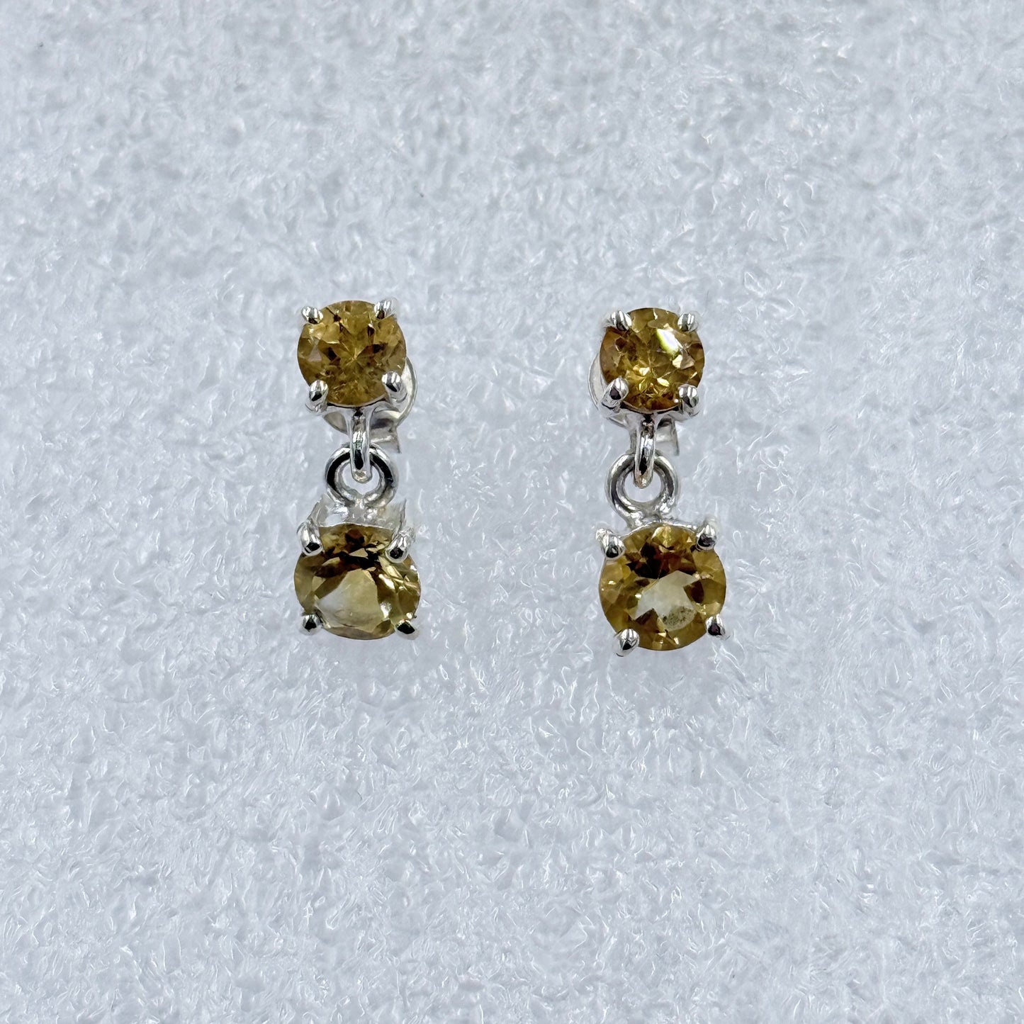 Sterling Silver Dangled Round Citrine Post Earrings