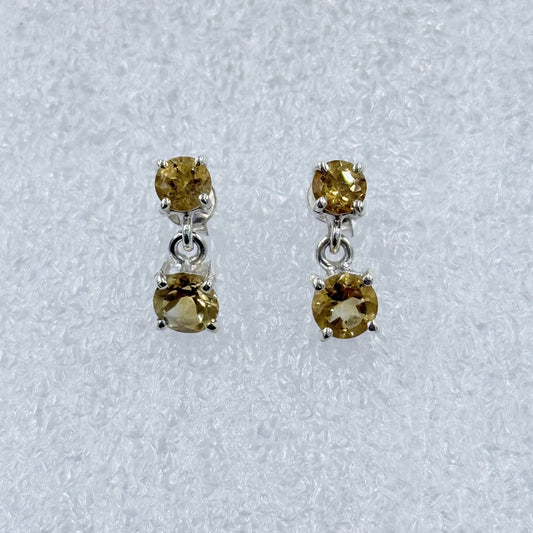Sterling Silver Dangled Round Citrine Post Earrings