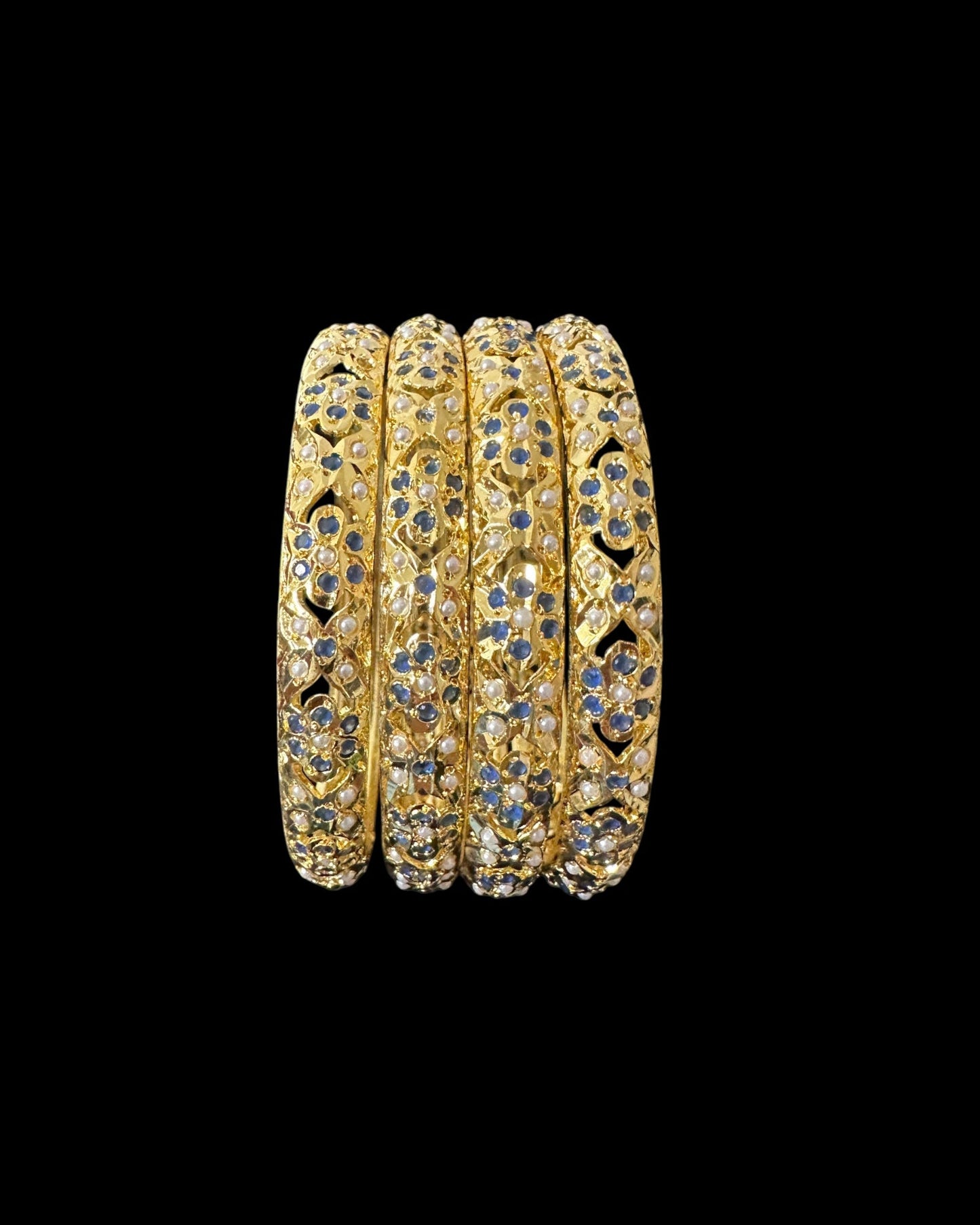 B808 Amira sapphire pearls bangles - set of 4 ( READY TO SHIP )