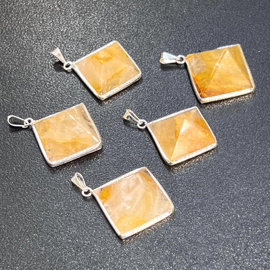 Golden Healer Quartz Pyramid Pendant (Silver Plated) Gemstone Jewelry Necklace Supply