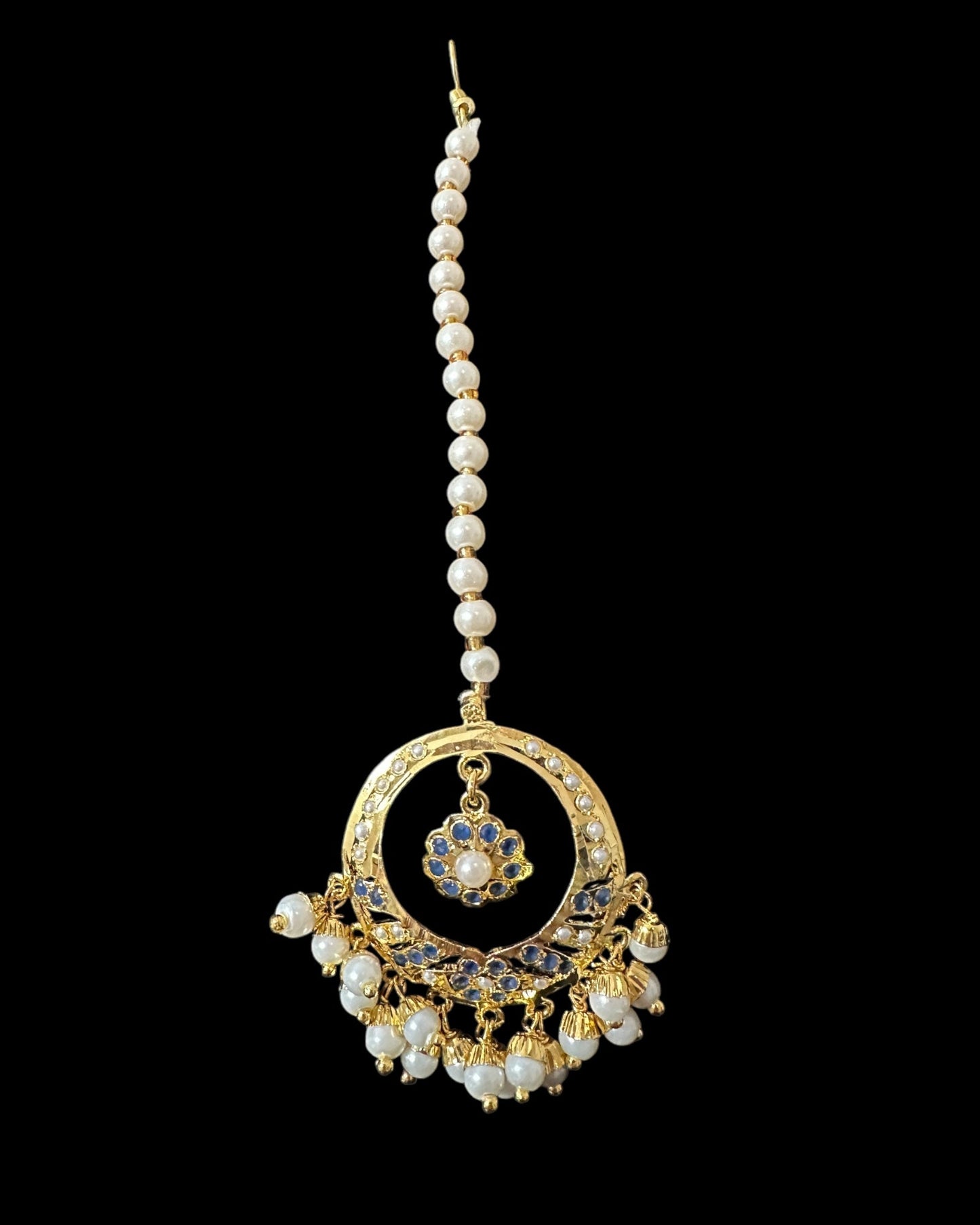 DNS202 sapphire pearl jadau necklace set with tika ( SHIPS IN 3 WEEKS )