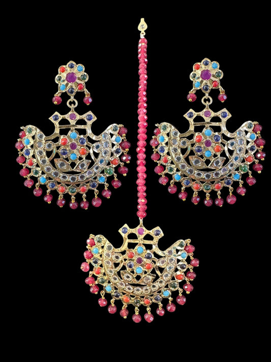 DJET80 Saha navratan chandbali tika( READY TO SHIP )