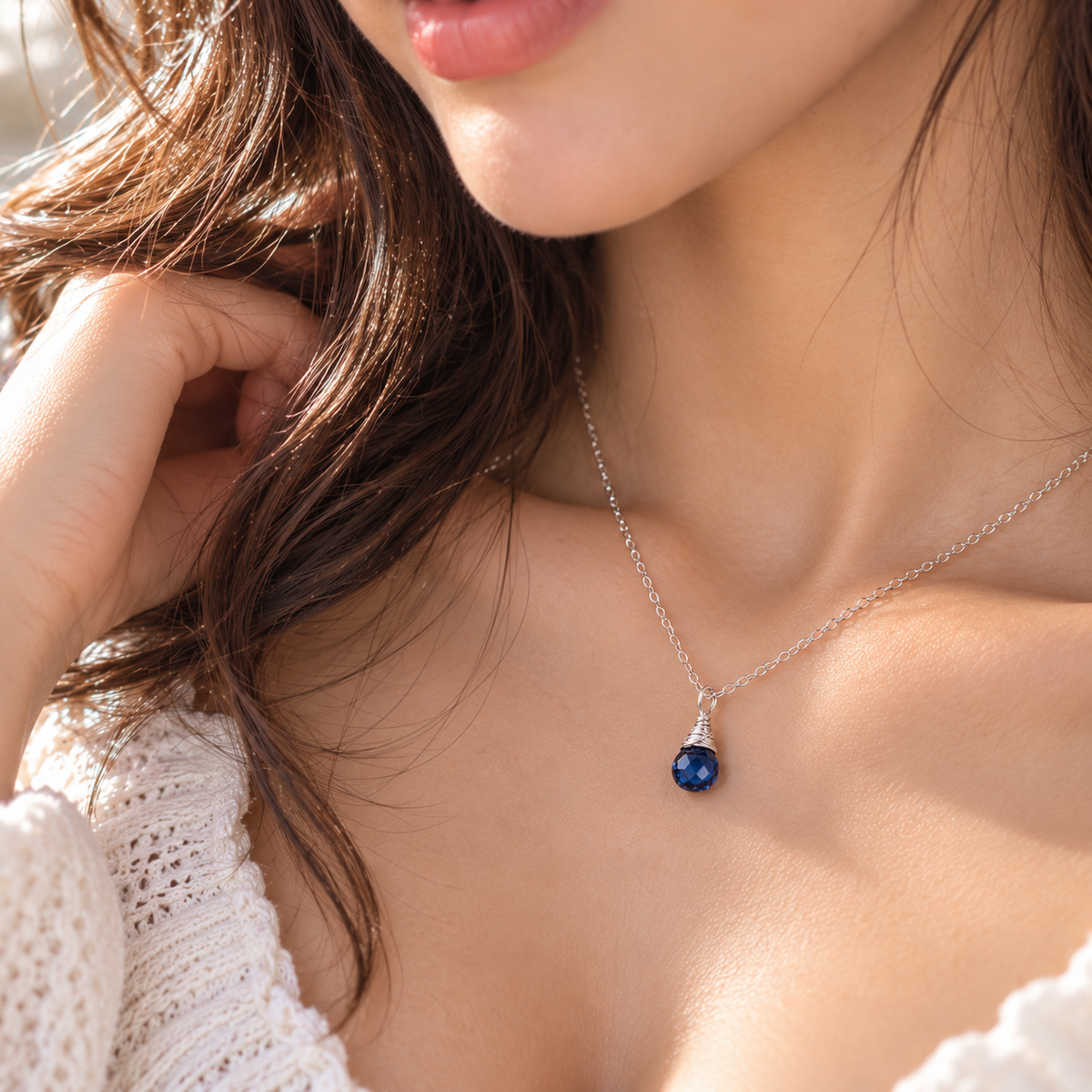 September Birthstone Necklace - Sterling Silver