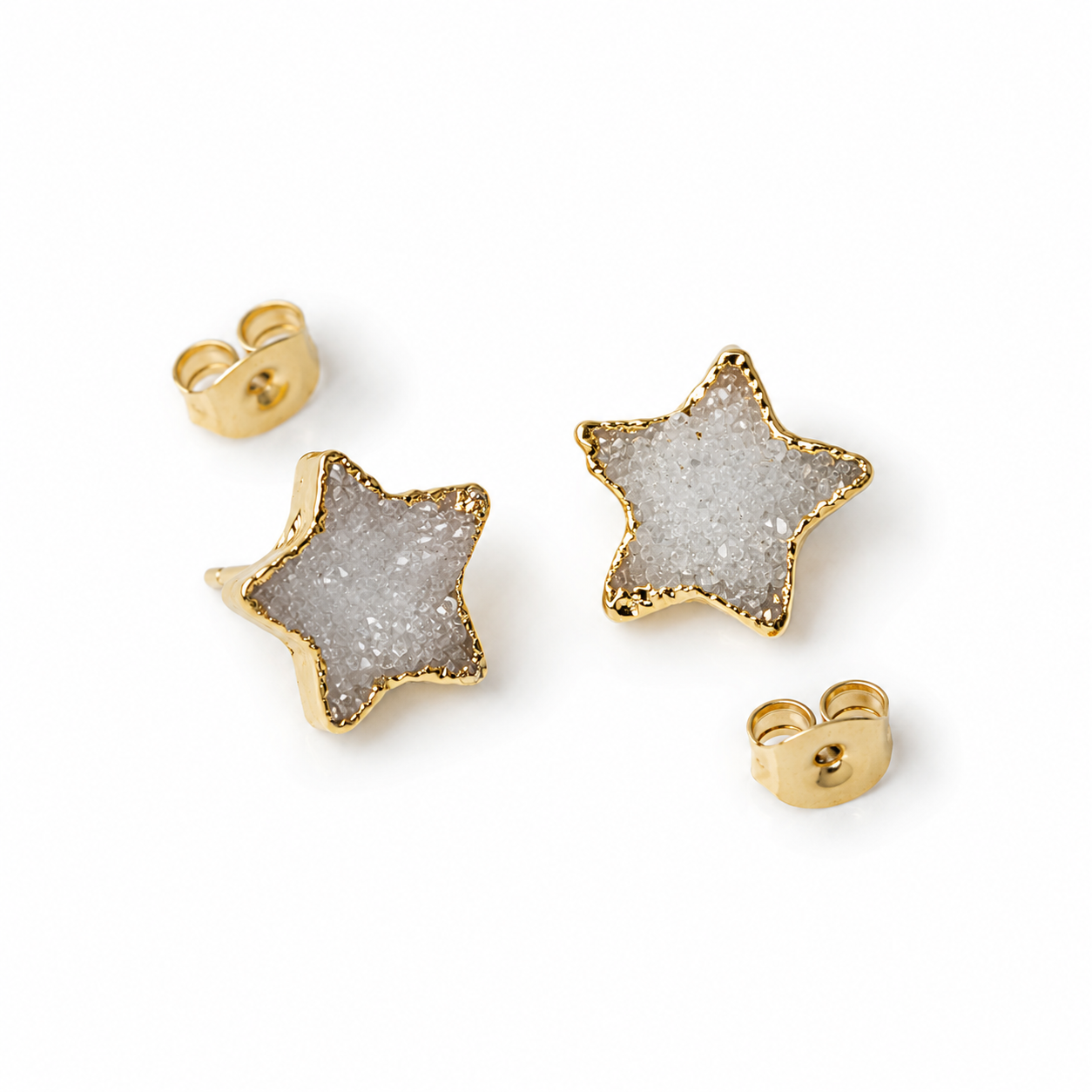 OOAK White Druzy Star Stud Earrings