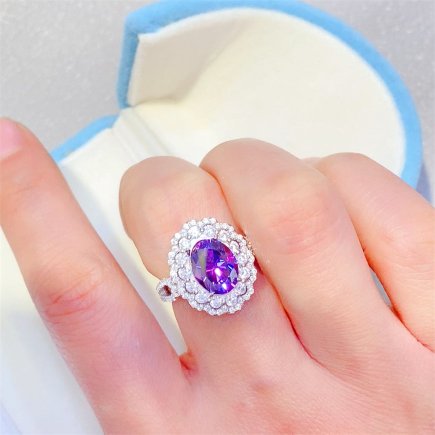 2 Carat Purple Oval-Cut Sparkala™ Pure Sterling Silver Ring