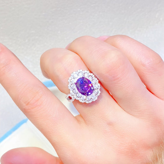 2 Carat Purple Oval-Cut Purple Oval-Cut Sparkala™ Pure Sterling Silver Halo Ring