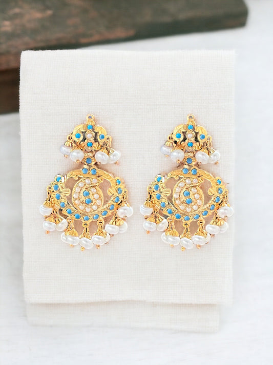 Turquoise pearl gold plated silver earrings with fresh water pearls ( SHIPS IN 5 WEEKS )