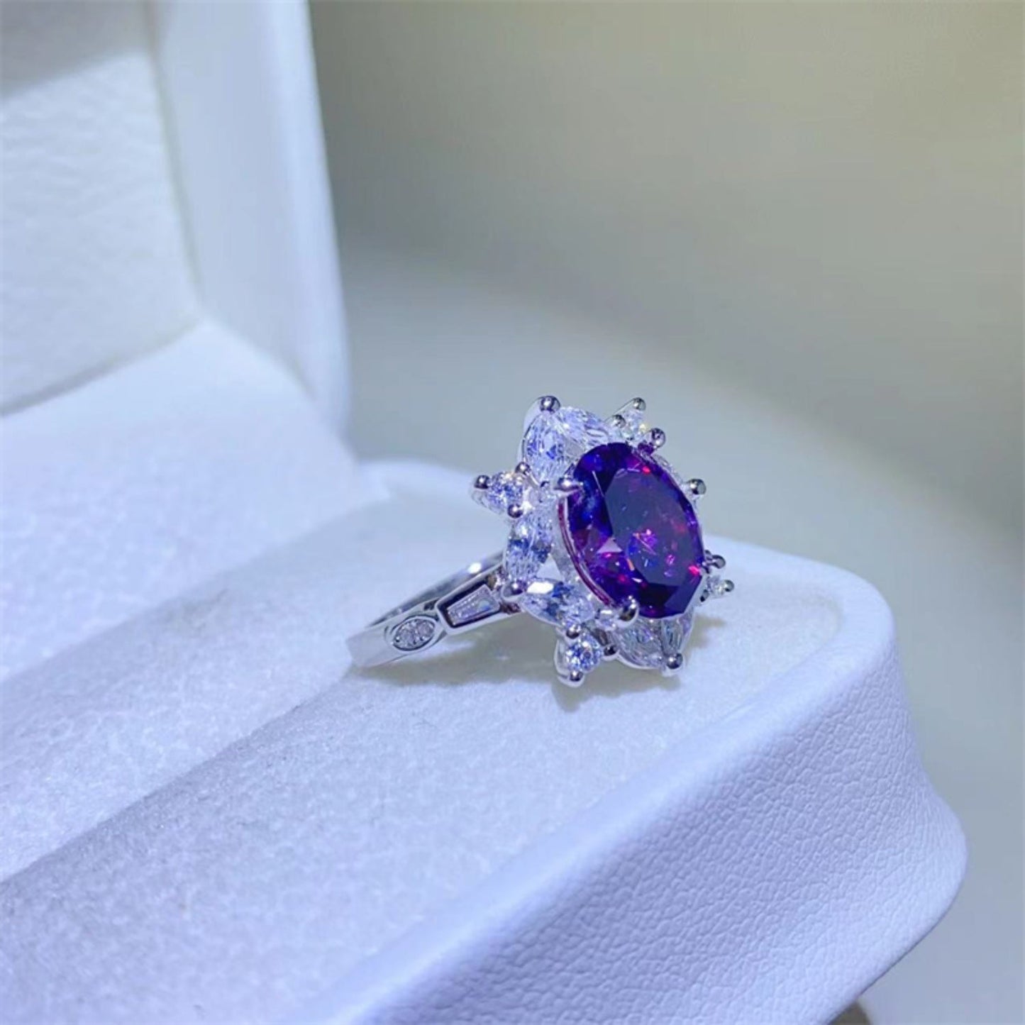 2 Carat Purple Oval-Cut Sparkala™ Pure Sterling Silver Ring