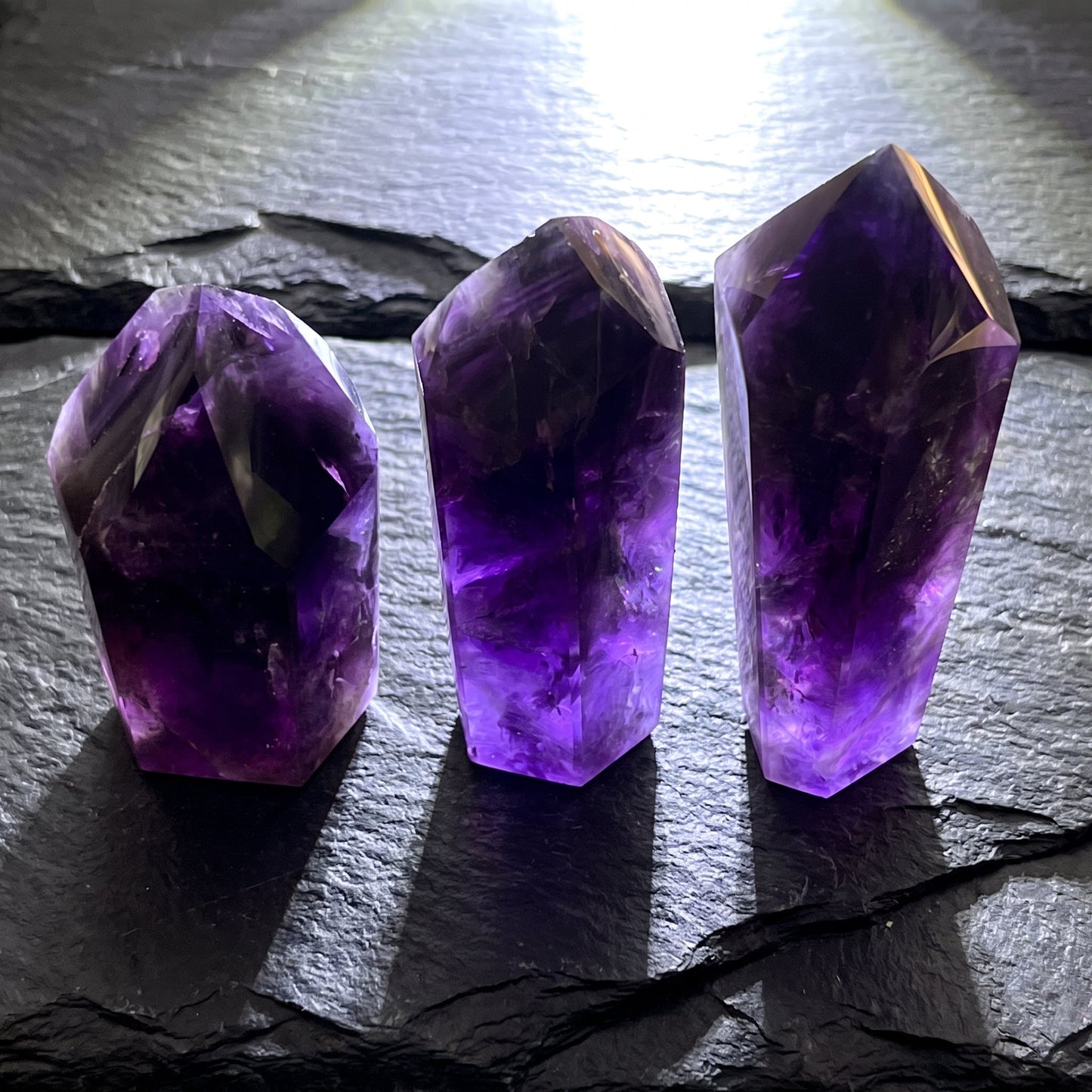 Large Dark Amethyst Crystal Faceted Standing Tower Carving