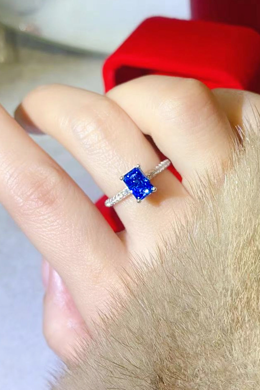 1 Carat Sparkala™ Platinum Over Pure Sterling Silver Rectangle Ring in Blue