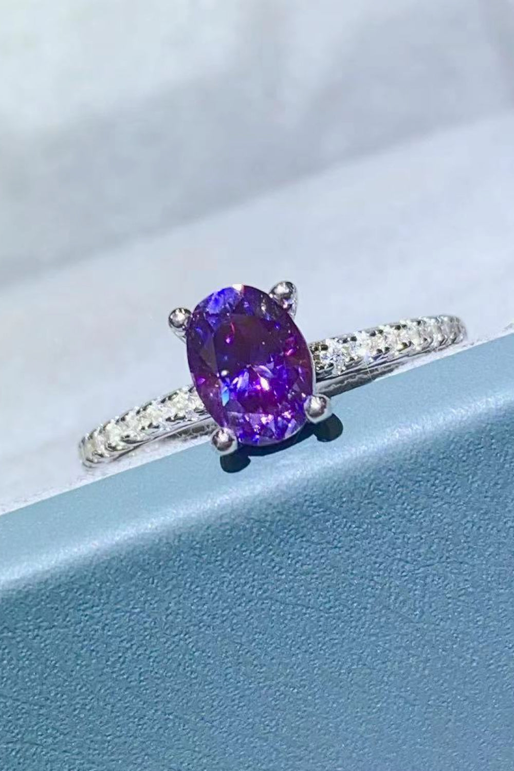 1 Carat Purple Purple Oval-Cut Sparkala™ 4-Prong Ring (Platinum Over Pure Sterling Silver)