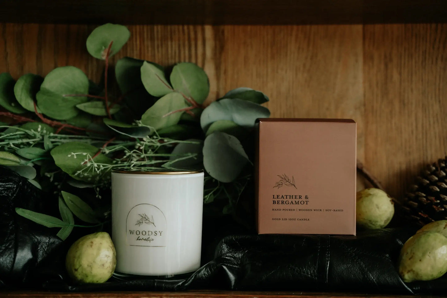 Leather & Bergamot  l  Gold Lid Candle & Boutique