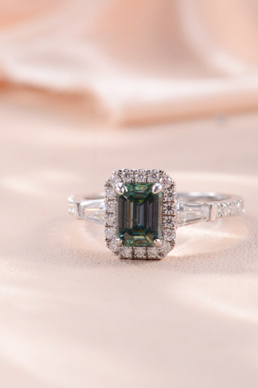 1 Carat Green Emerald-Cut Sparkala™ Platinum Over Pure Sterling Silver Ring